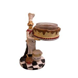 Yankee Candle Bistro Pastry Chef candle holder resin ceramic w/ glass black red